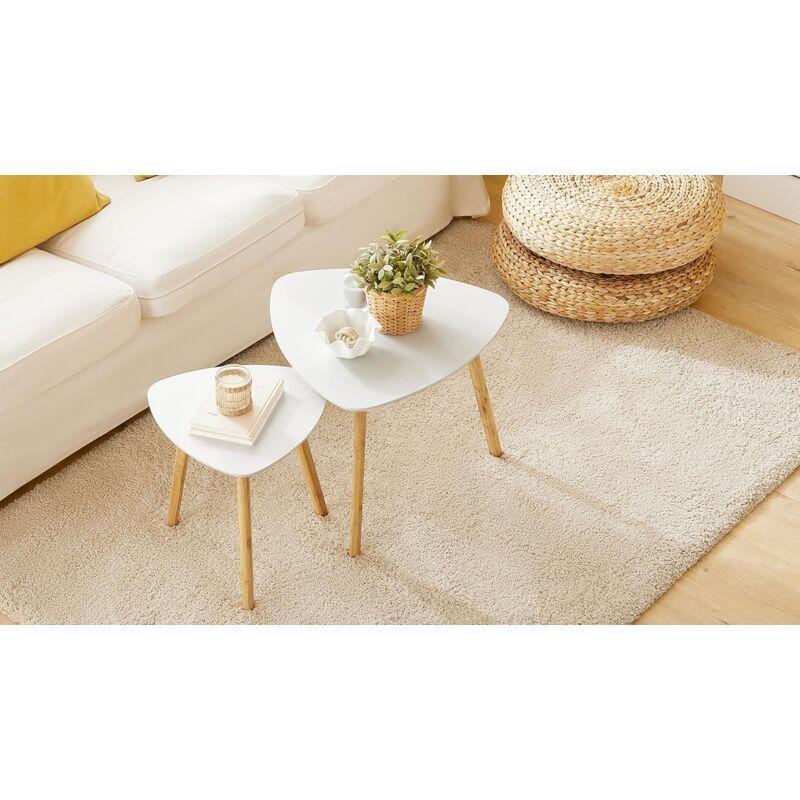 Beyaz MDF Üstü Bambu Ayaklı 2 Li Yuvarlak Orta Sehpa 55x55 cm - 103314