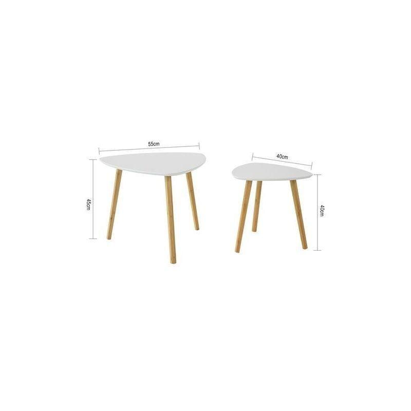 Beyaz MDF Üstü Bambu Ayaklı 2 Li Yuvarlak Orta Sehpa 55x55 cm - 103314