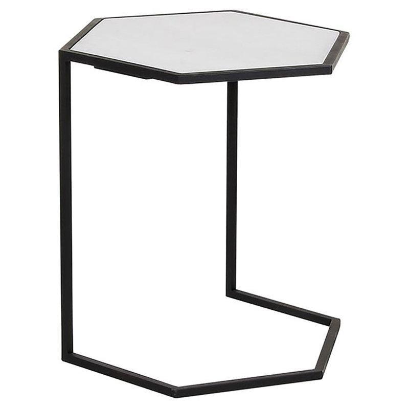 Beyaz Mermer Altıgen Petek Zigon Sehpa Siyah Metal Ayaklı 61 cm 3'lü Set - 108469