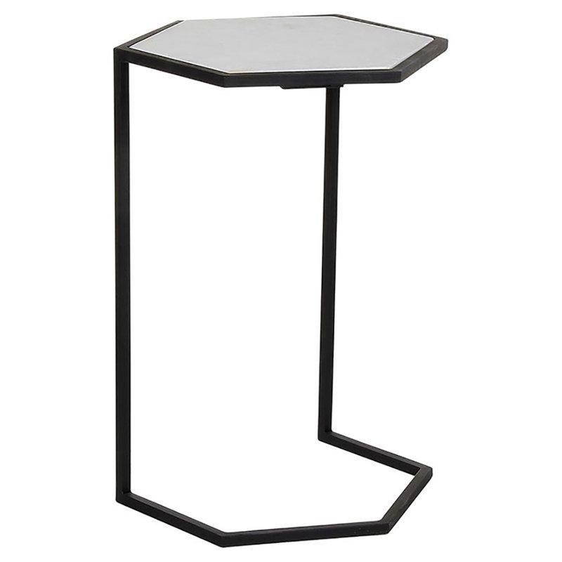 Beyaz Mermer Altıgen Petek Zigon Sehpa Siyah Metal Ayaklı 61 cm 3'lü Set - 108469