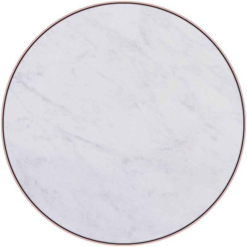 Beyaz Mermer Bakır Metal Çerçeveli Yuvarlak Mermer Yan Sehpa Seti-40x45x45 cm - 110395