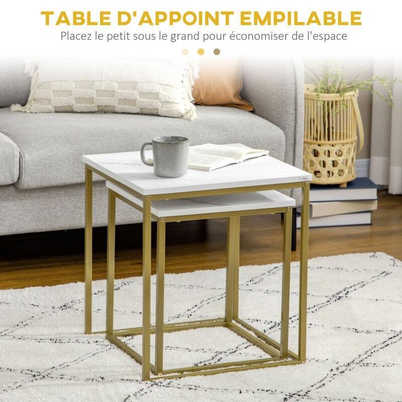 Beyaz Mermer Desenli Gold Metal Zigon Sehpa 45x45 cm - 108006