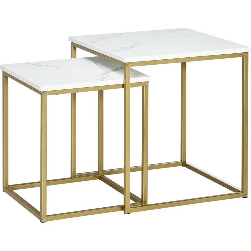 Beyaz Mermer Desenli Gold Metal Zigon Sehpa 45x45 cm - 108006