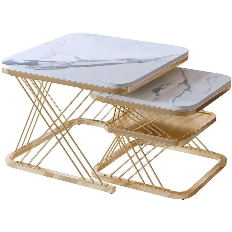 Beyaz Mermer Desenli Gold Metal Zigon Sehpa 60x60x45 cm - 107656