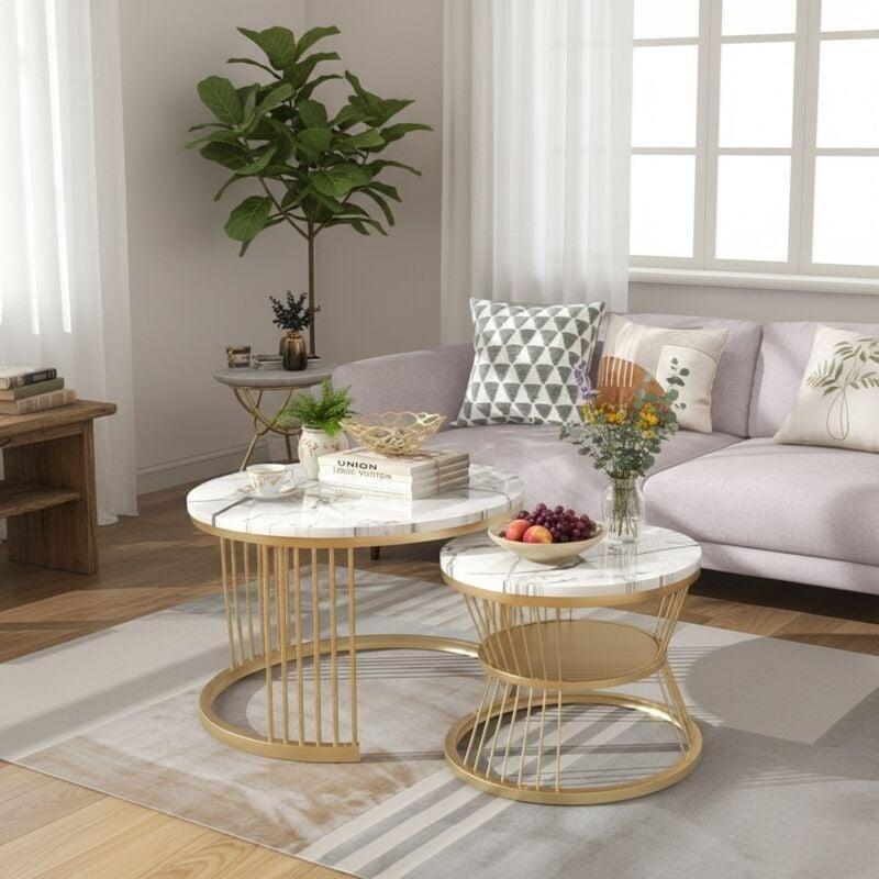 Beyaz Mermer Desenli Gold Metal Zigon Sehpa 70 cm - 107776