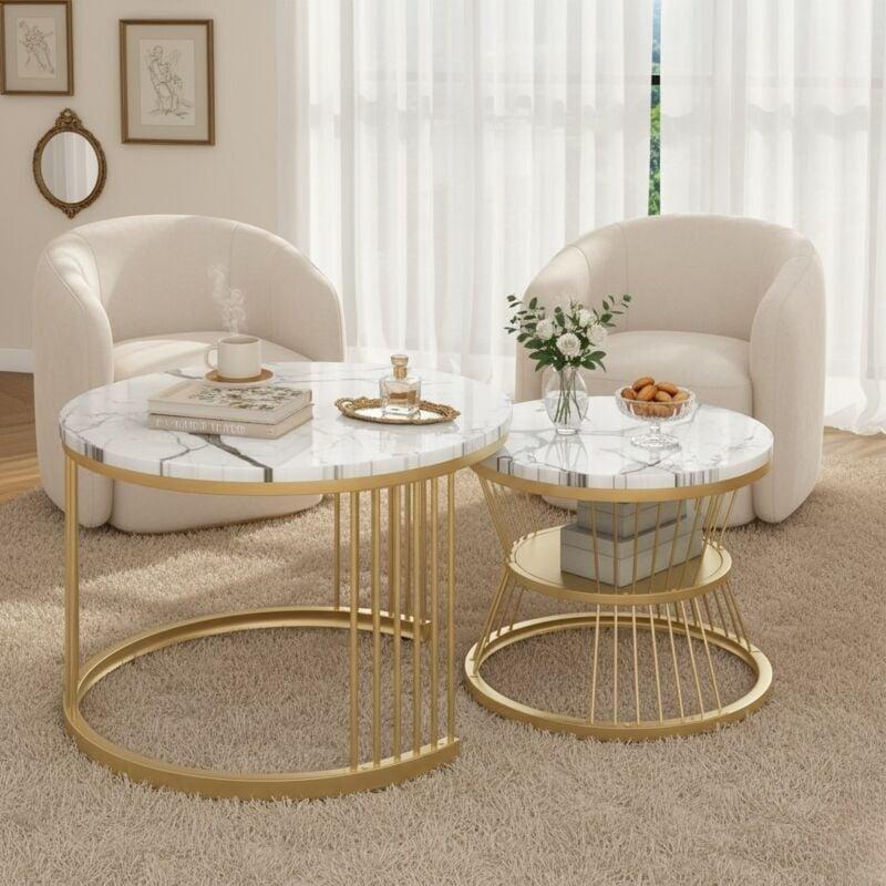 Beyaz Mermer Desenli Gold Metal Zigon Sehpa 70 cm - 107776