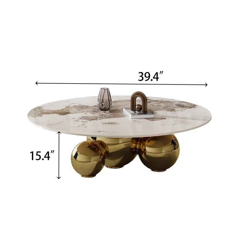 Beyaz Mermer Desenli Gold Top Ayaklı Orta Sehpa 100 cm - 105934