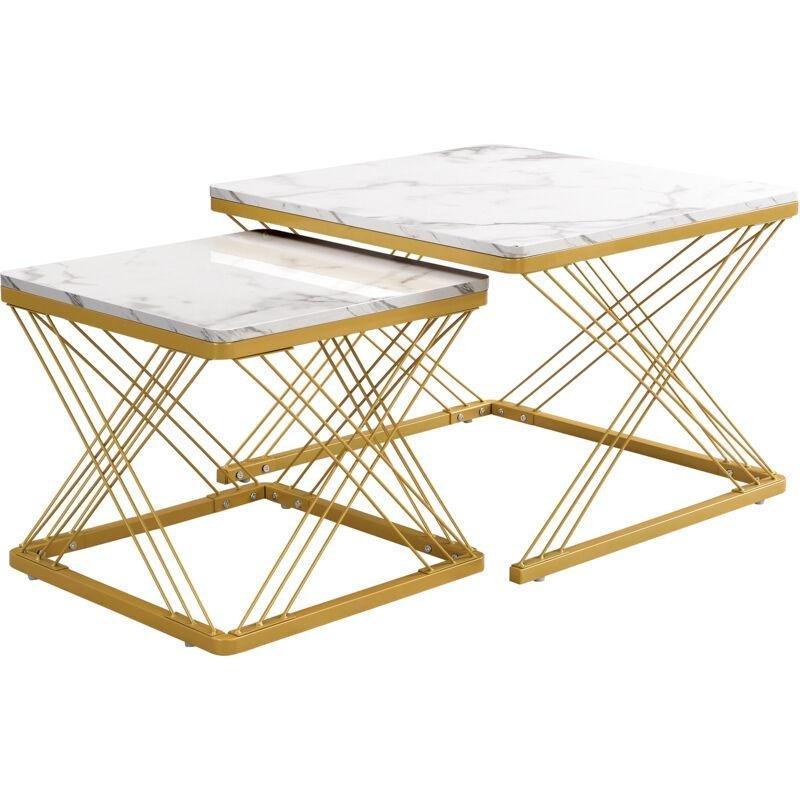 Beyaz Mermer Desenli Gold Zigon Sehpa 60x60x45 cm - 107371