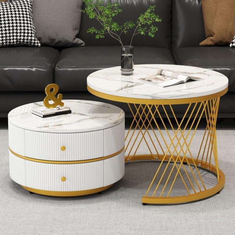 Beyaz Mermer Desenli Gold Zigon Sehpa 60x60x46 cm - 107984