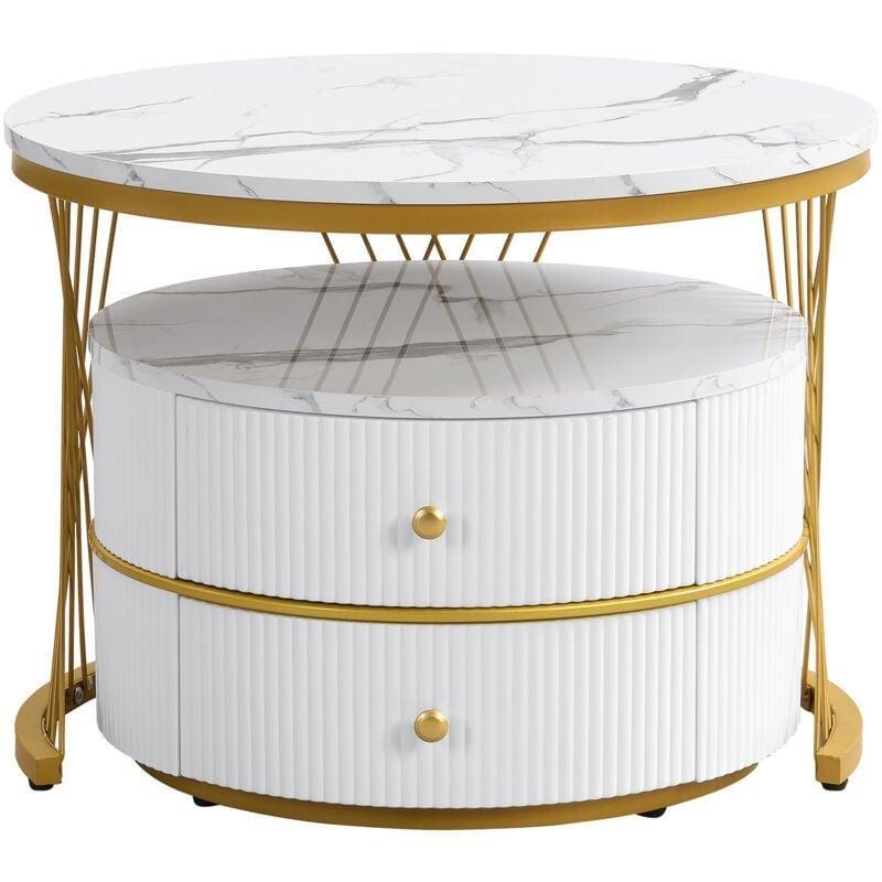 Beyaz Mermer Desenli Gold Zigon Sehpa 60x60x46 cm - 107984
