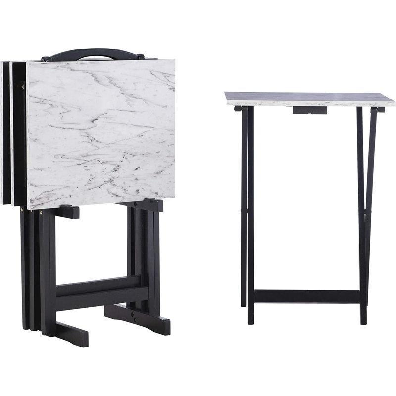 Beyaz Mermer Desenli Katlanır Zigon Sehpa Dörtlü Set 48x67x79 cm - 108244