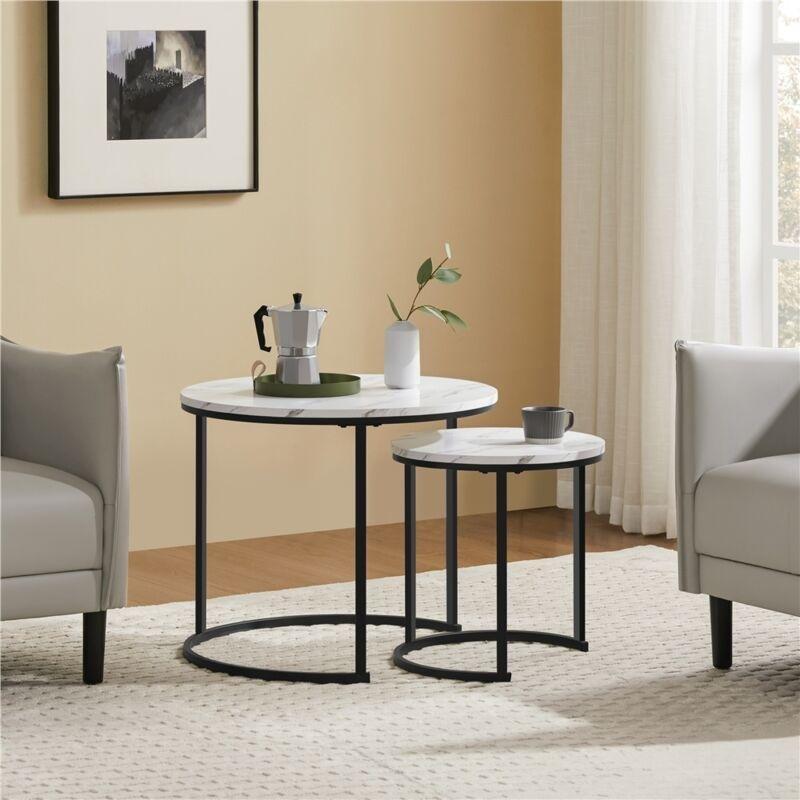 Beyaz Mermer Desenli MDF Zigon Bohem Yan Sehpa-60x51 cm - 110989