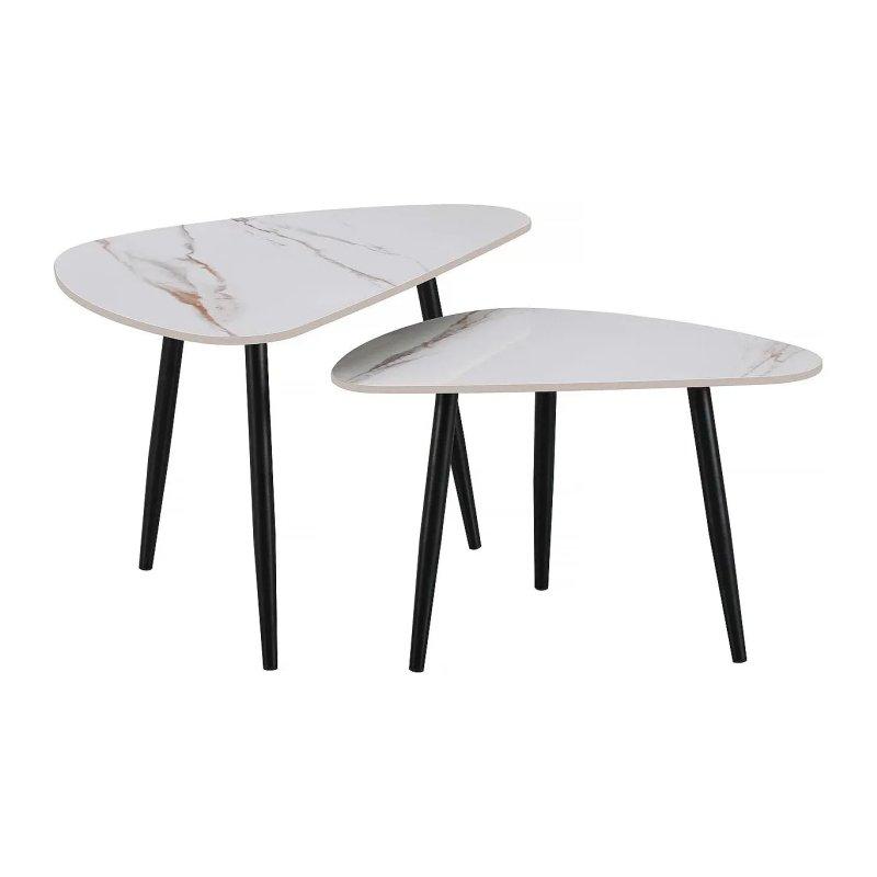 Beyaz Mermer Desenli Oval Seramik Zigon Sehpa 79x56x49 cm - 106663