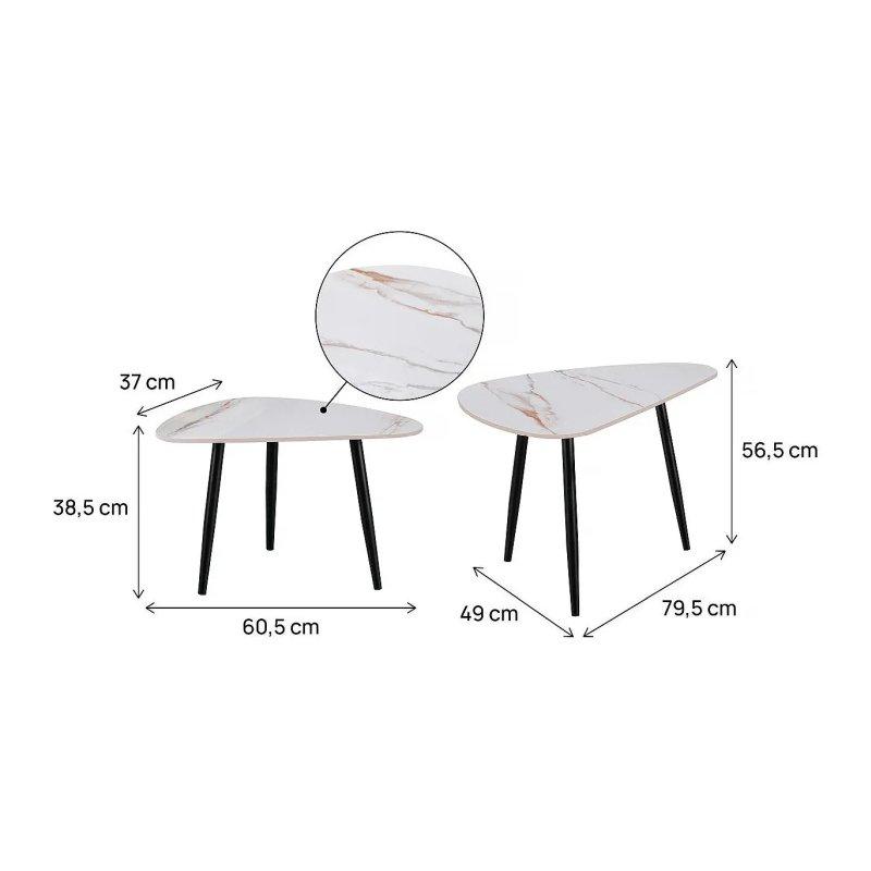Beyaz Mermer Desenli Oval Seramik Zigon Sehpa 79x56x49 cm - 106663