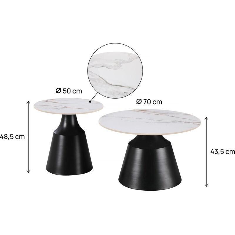 Beyaz Mermer Desenli Seramik Zigon Sehpa 70x70 cm İkili Set - 107455