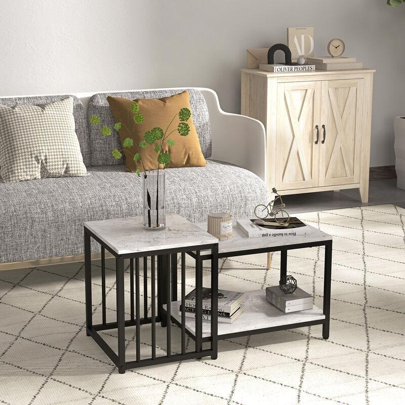 Beyaz Mermer Desenli Siyah Metal Zigon Sehpa 61x41x45 cm - 107742