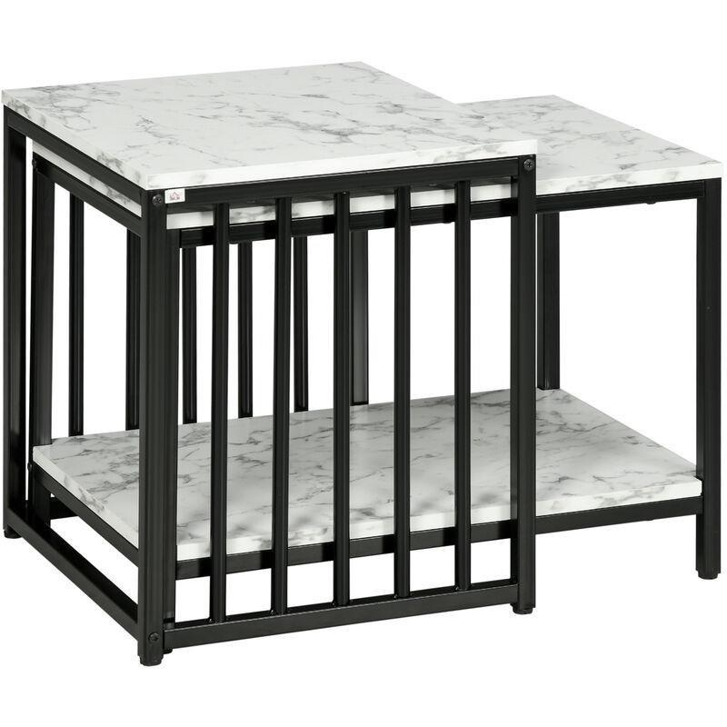 Beyaz Mermer Desenli Siyah Metal Zigon Sehpa 61x41x45 cm - 107742