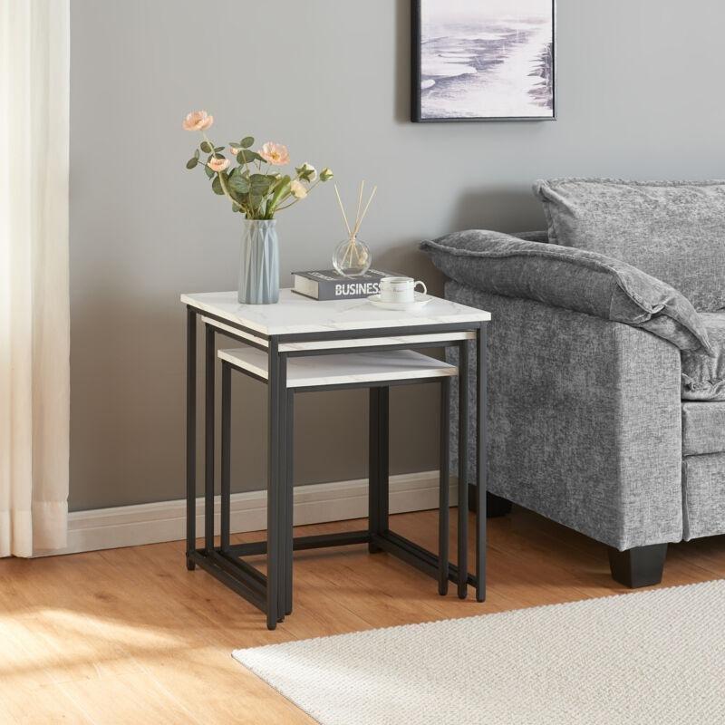 Beyaz Mermer Desenli Siyah Zigon Sehpa 40x40 cm - 45x45 cm - 50x50 cm - 107265