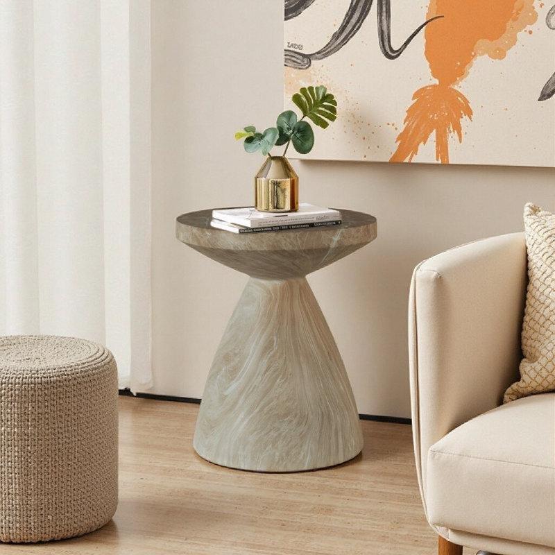 Beyaz Mermer Desenli Terrazzo Orta Sehpa 39x39x45 cm - 105658