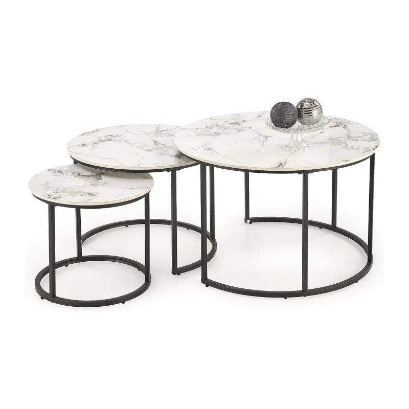 Beyaz Mermer Desenli Üçlü Zigon Sehpa 80 cm - 106336