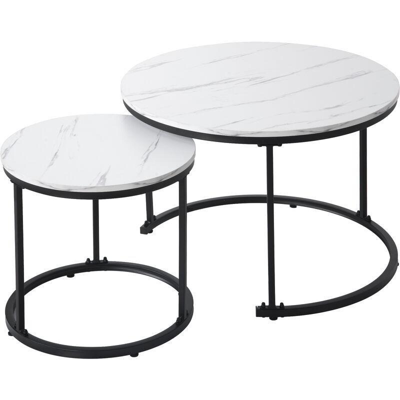 Beyaz Mermer Desenli Zigon Sehpa 71x71x50 cm 2'li Set - 107697