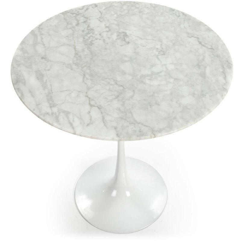 Beyaz Mermer Fiberglas Orta Ayaklı Mermer Yan Sehpa-50x50x50 cm - 110426