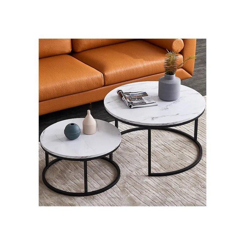 Beyaz Mermer Görünümlü Metal Ayaklı İç İçe Geçebilen Yuvarlak Orta Sehpa 80 cm + 60 cm - 102357 Beyaz Mermer Görünümlü Metal Ayaklı İç İçe Geçebilen Yuvarlak Orta Sehpa 80 cm + 60 cm - 102357