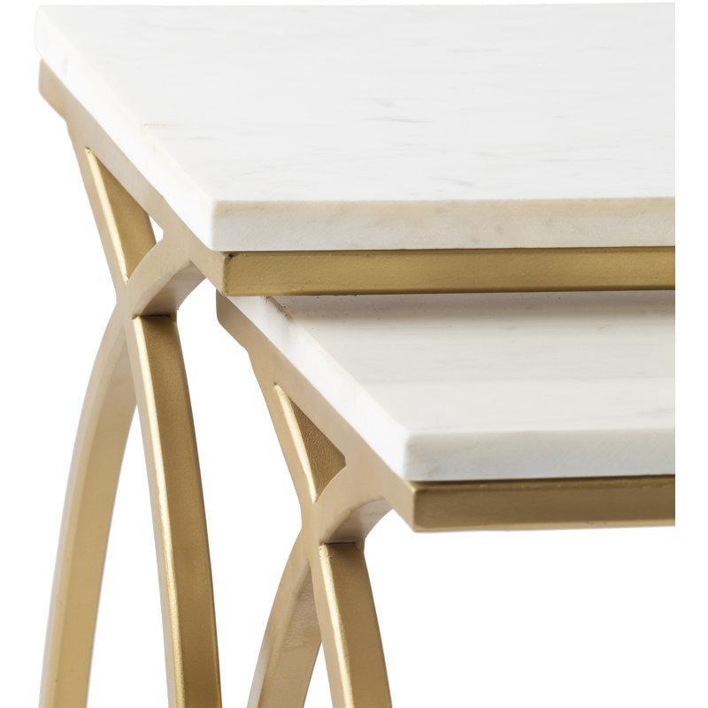 Beyaz Mermer İçi İçe Geçebilen Ferforje Yan Sehpa-31x31x56 cm - 112809