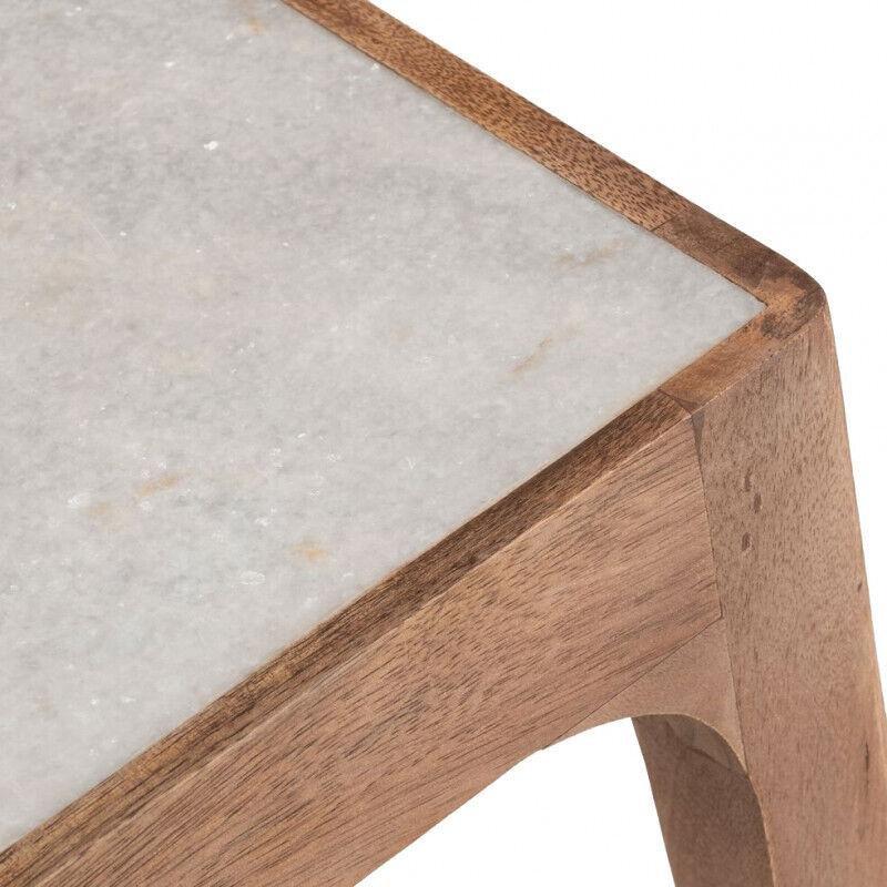 Beyaz Mermer Kare Mermer Yan Sehpa-35x35x55 cm - 110547