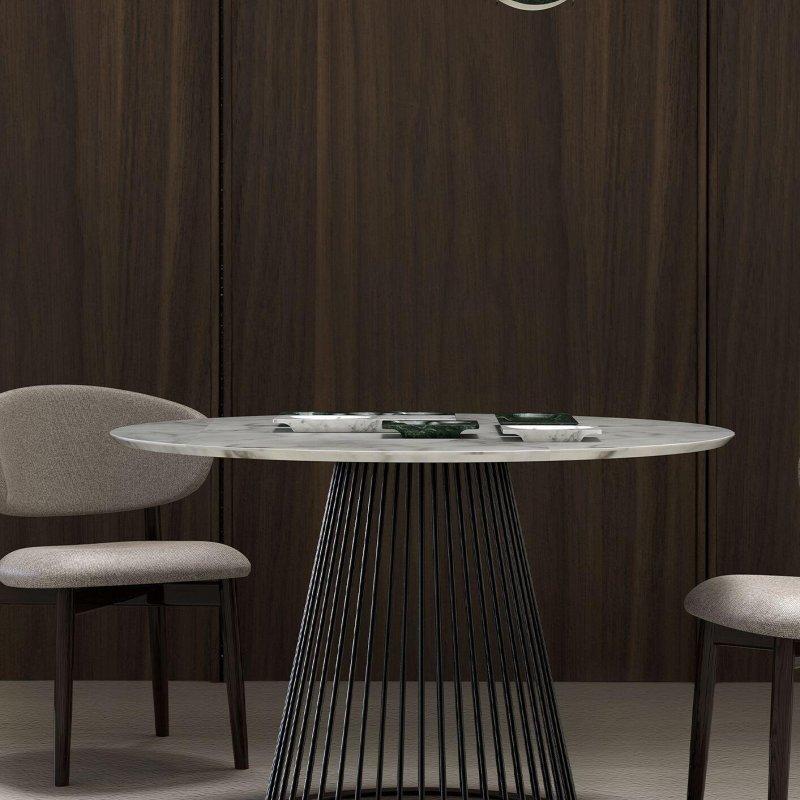 Beyaz Mermer Masa 120 cm Siyah Metal Ayaklı Yuvarlak - 91696