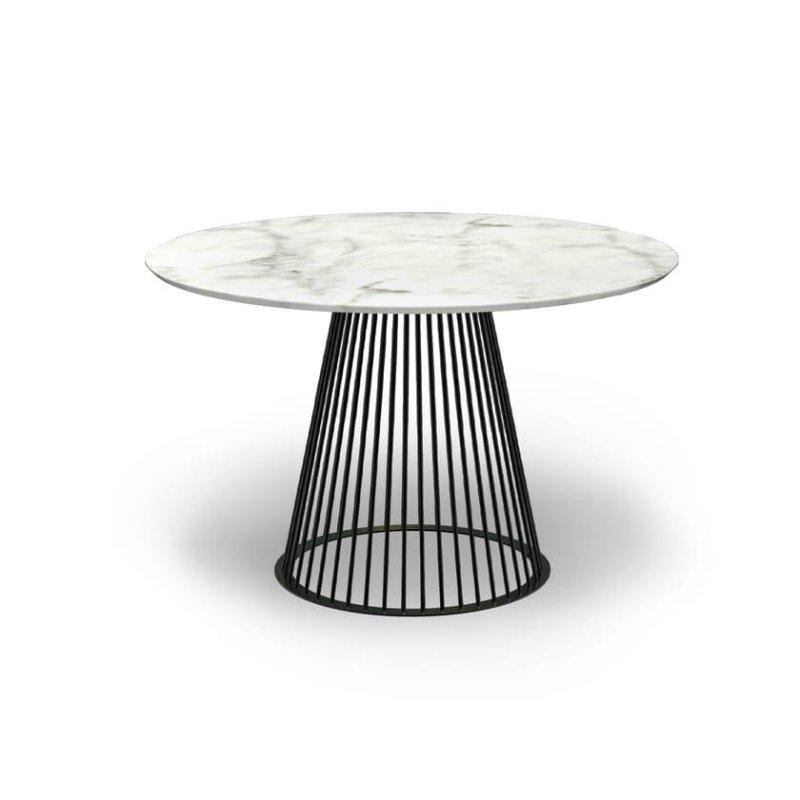 Beyaz Mermer Masa 120 cm Siyah Metal Ayaklı Yuvarlak - 91696