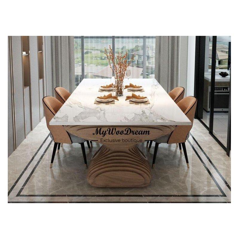 Beyaz Mermer Masa 200x120 cm Ahşap Ayaklı - 91684
