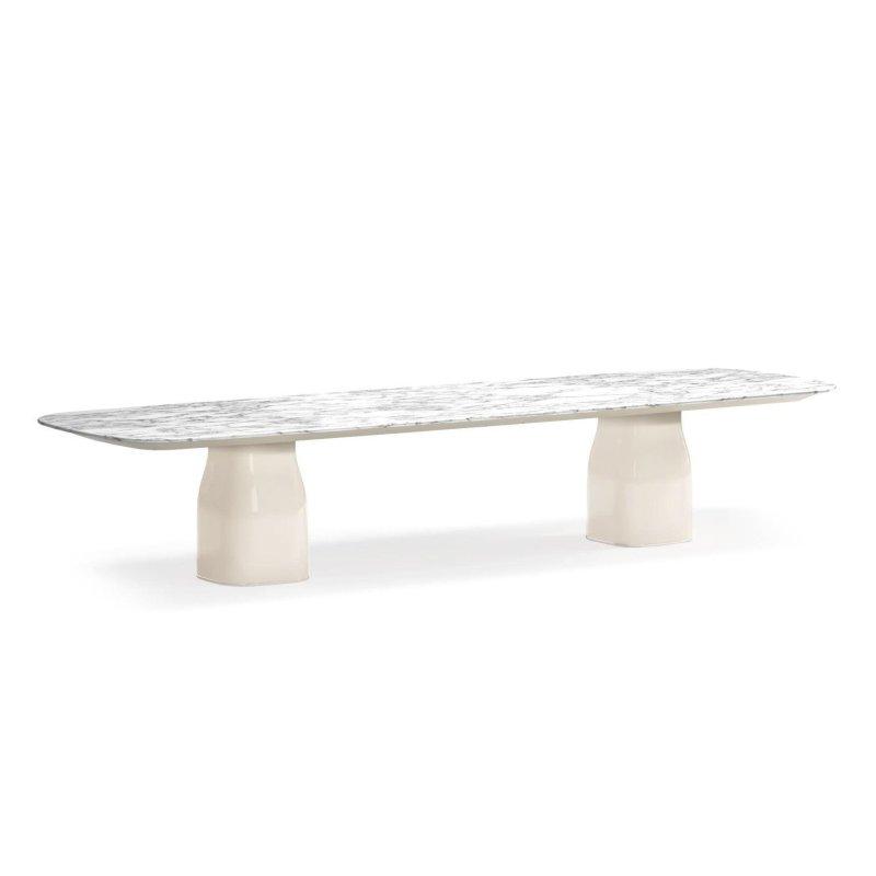 Beyaz Mermer Masa 300x115 cm Bej Ayaklı Dikdörtgen - 92128