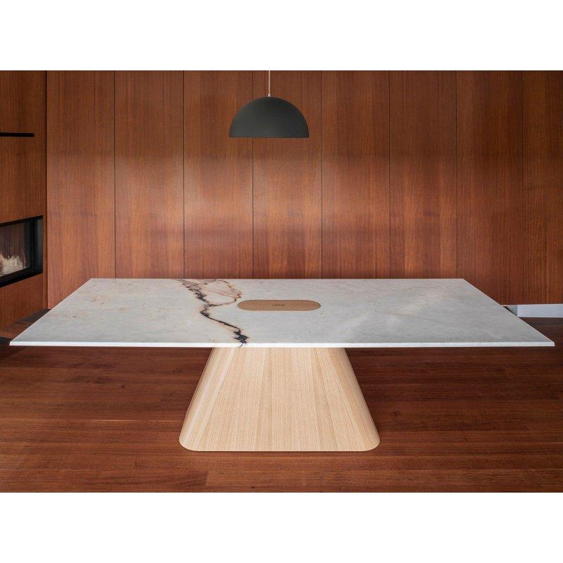 Beyaz Mermer Masa Ahşap Ayaklı 280x120x75 cm - 92002