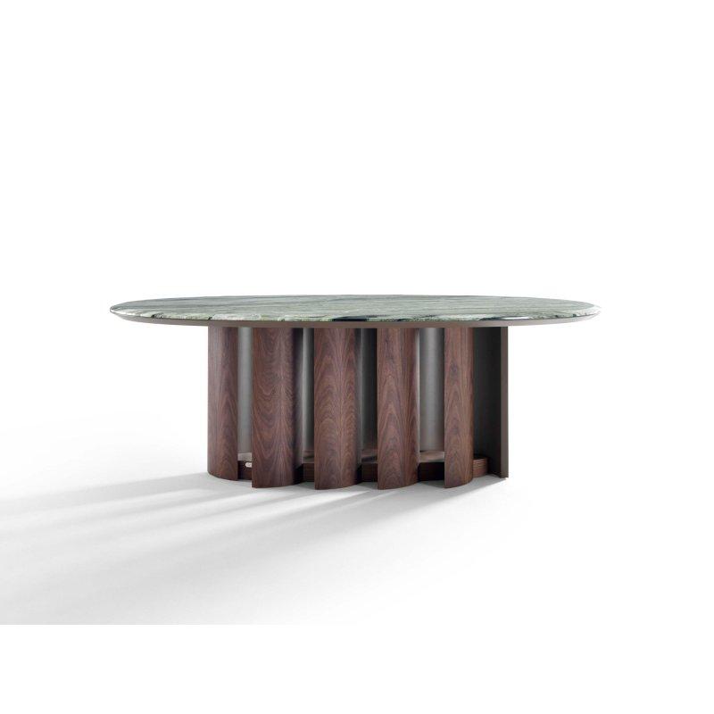 Beyaz Mermer Oval Masa 280x130 cm Ceviz Ayaklı - 91687
