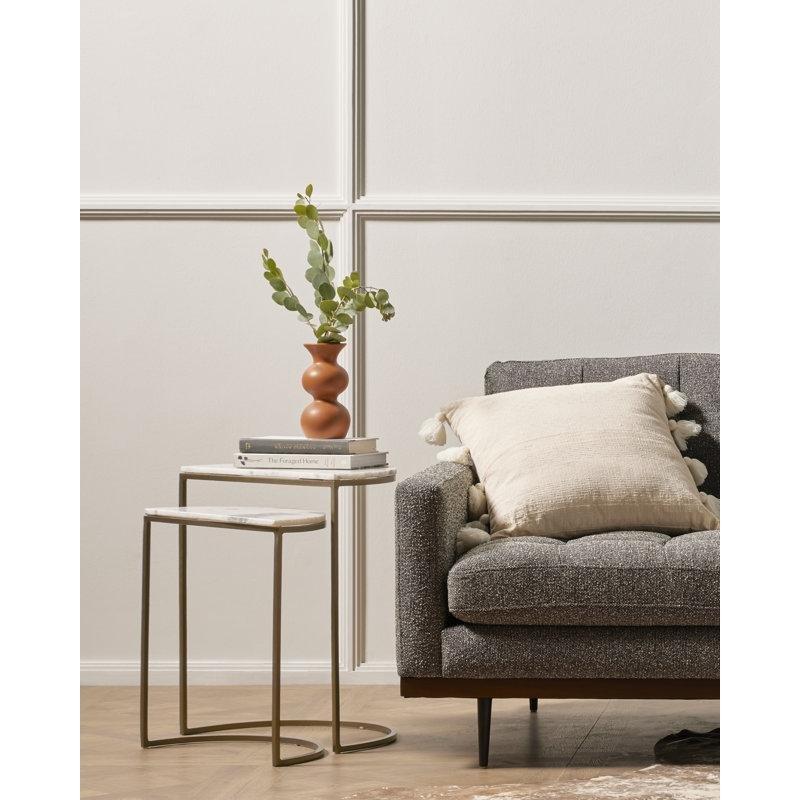 Beyaz Mermer Pirinç Zigon Sehpa 56x31x23 cm - 108577
