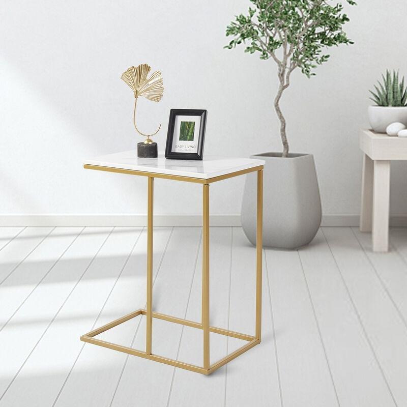 Beyaz Mermer Rafsız Gold Yan Sehpa-45x30x55 cm - 111892