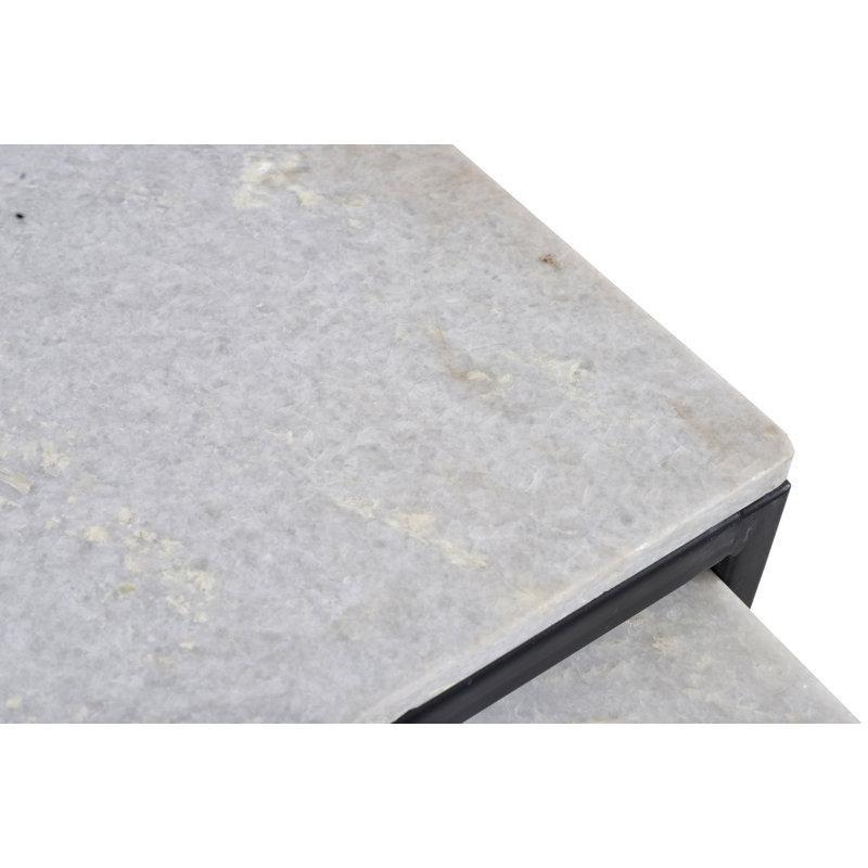 Beyaz Mermer Tablalı Siyah Metal Üçlü Klasik Zigon Sehpa 60x38 cm - 108340