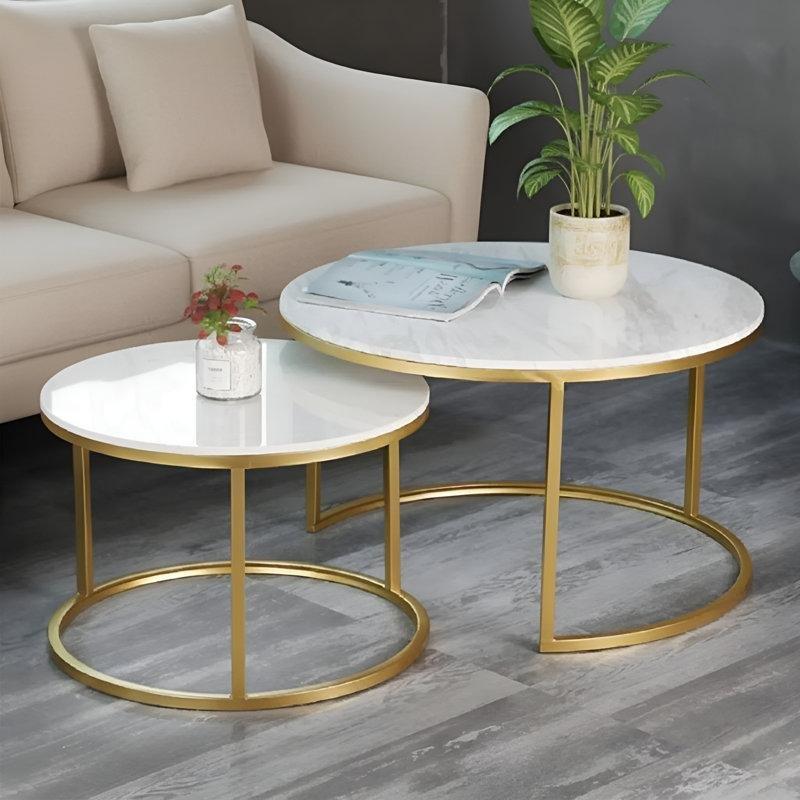Beyaz Mermer Üstü Gold Ayaklı Yuvarlak Orta Sehpa 60 Cm - 105157