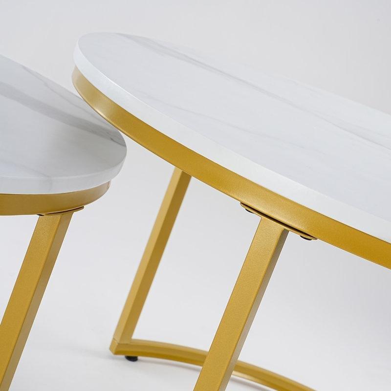Beyaz Mermer Üstü Gold Ayaklı Yuvarlak Orta Sehpa 60 Cm - 105157