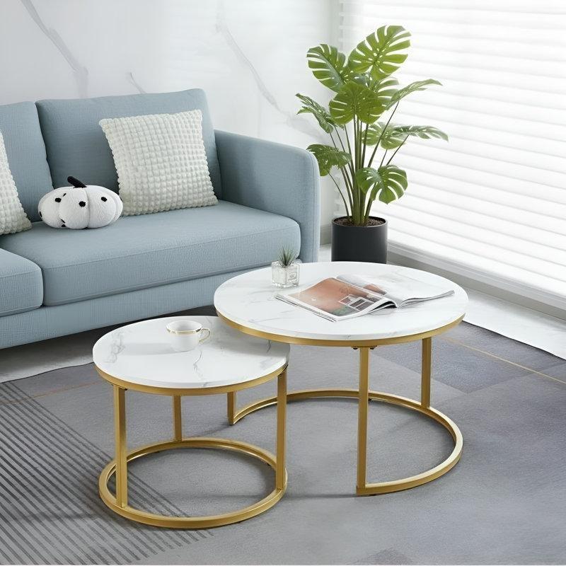 Beyaz Mermer Üstü Gold Ayaklı Yuvarlak Orta Sehpa 60 Cm - 105157