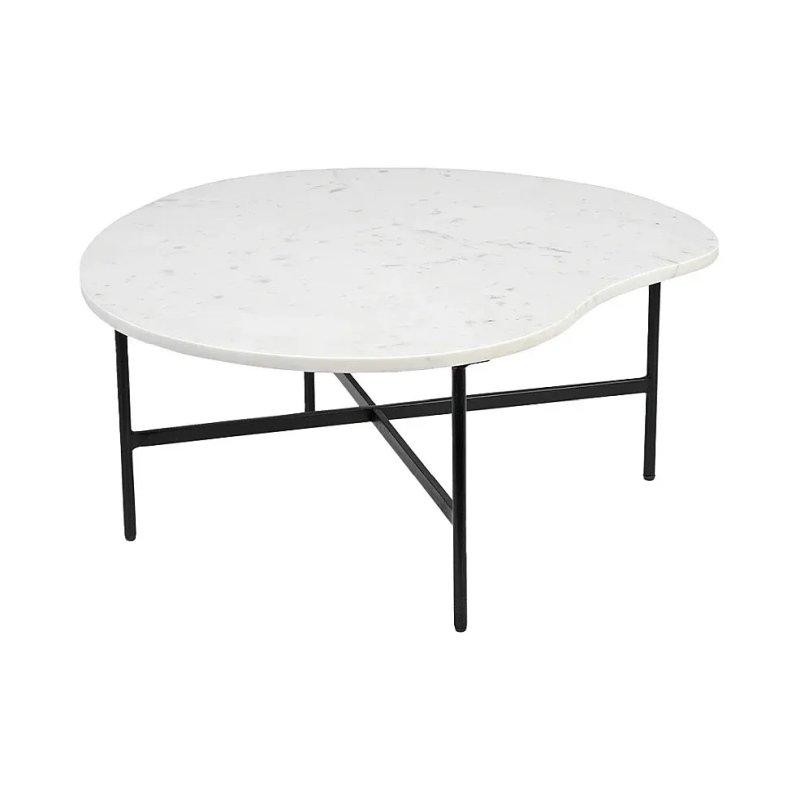 Beyaz Mermer Üstü Orta Sehpa Siyah Metal Ayaklı 80 cm - 102066