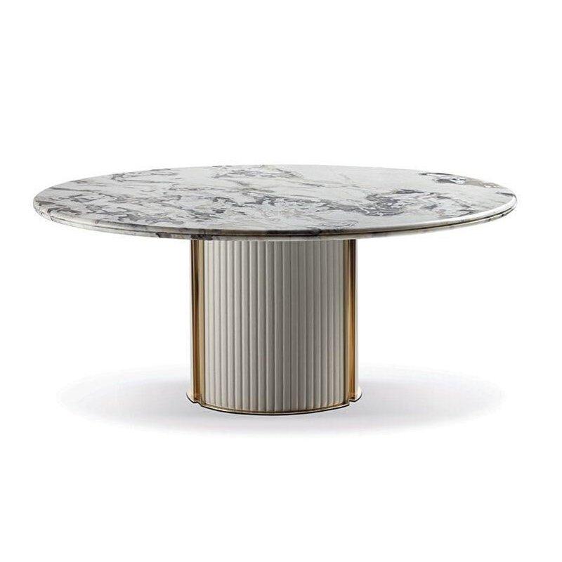 Beyaz Mermer Yemek Masası 160 cm Yuvarlak Kapitoneli Deri Ayaklı - 91678 Beyaz Mermer Yemek Masası 160 cm Yuvarlak Kapitoneli Deri Ayaklı - 91678