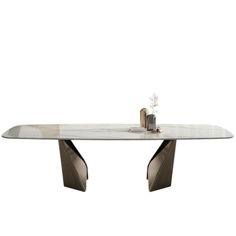 Beyaz Mermer Yemek Masası 200x116 cm Metal Ayaklı - 92119