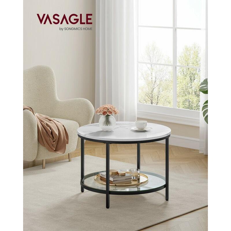 Beyaz Mermerli Cam Orta Sehpa 65 cm Siyah Metal Ayaklı - 103429