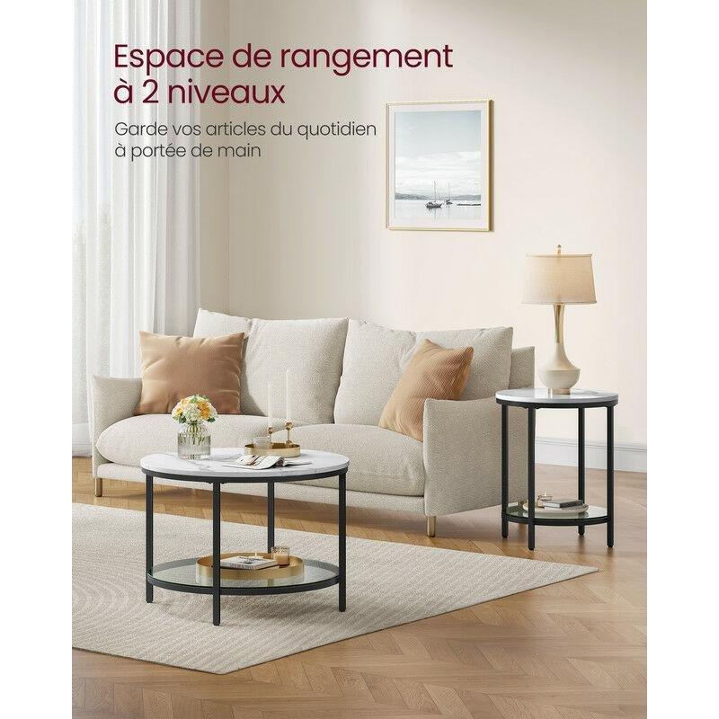 Beyaz Mermerli Cam Orta Sehpa 65 cm Siyah Metal Ayaklı - 103429