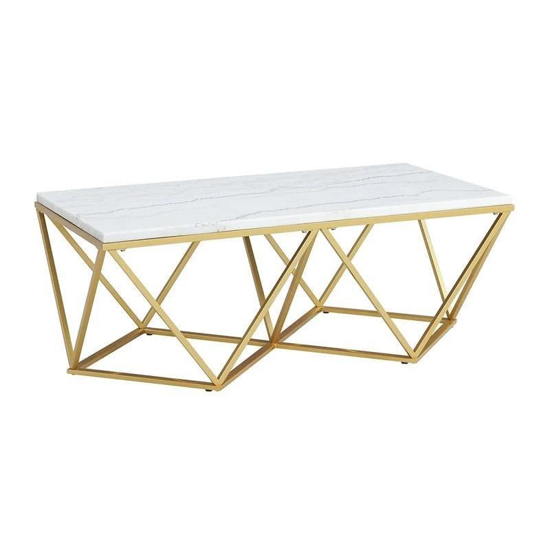 Beyaz Mermerli Gold Ayaklı Dikdörtgen Orta Sehpa 122 cm - 104998