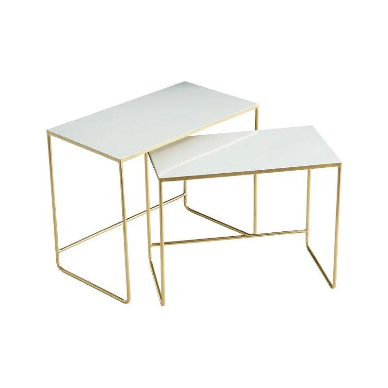 Beyaz Mermerli Metal Ayaklı Dikdörtgen Iç İçe Orta Sehpa 56 cm (2'li Set) - 102018