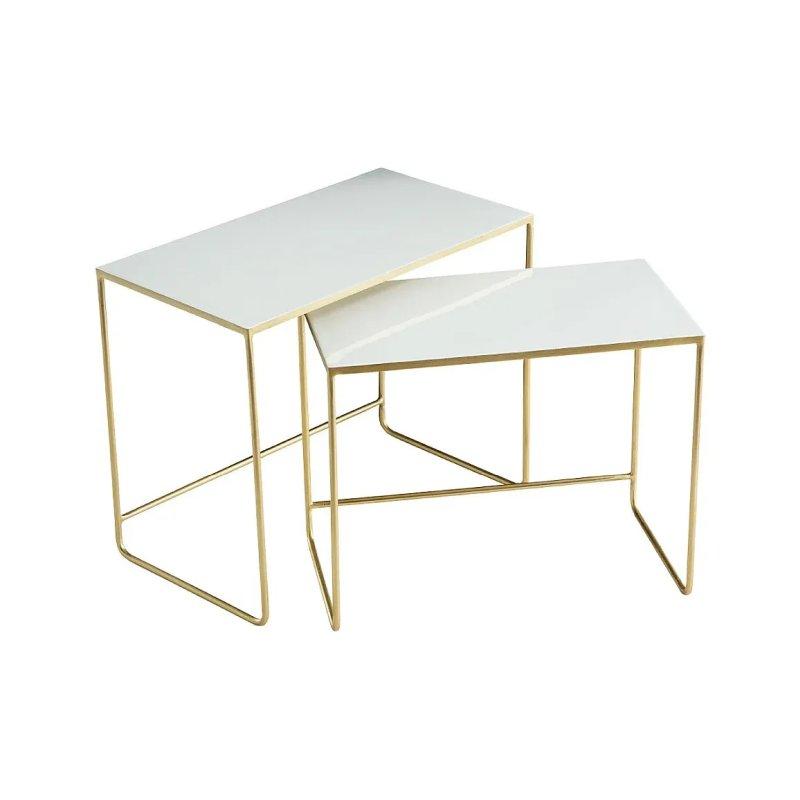 Beyaz Mermerli Metal Ayaklı Dikdörtgen Iç İçe Orta Sehpa 56 cm (2%27li Set) - 102018