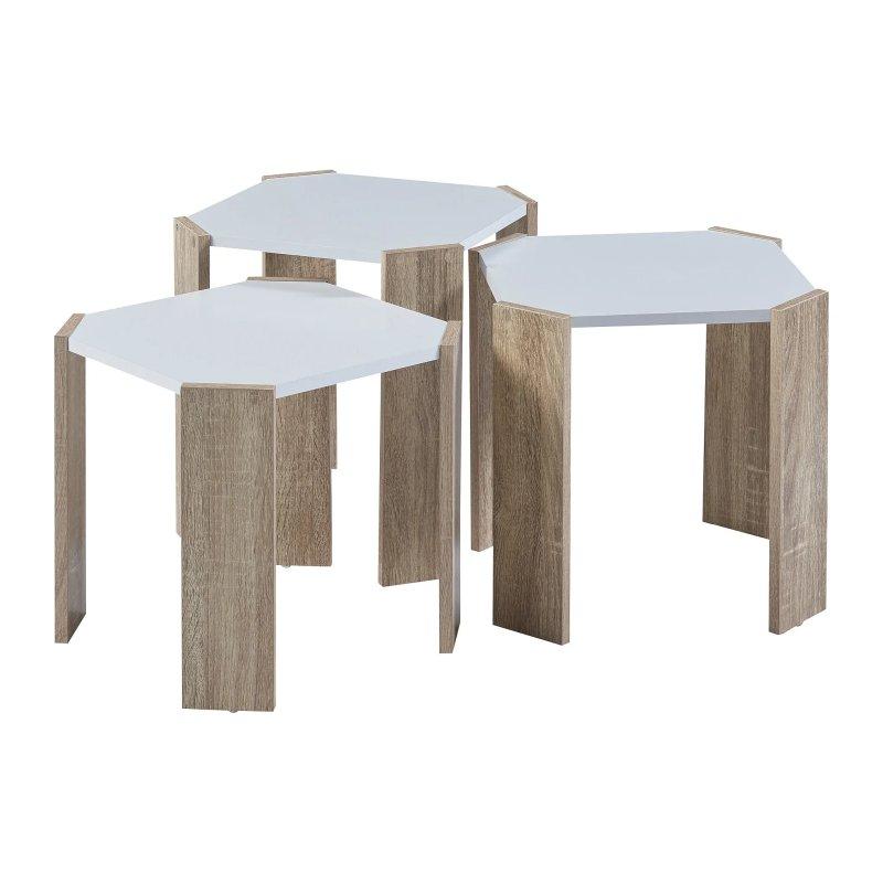 Beyaz Meşe Desenli Üçlü Zigon Sehpa 39x39 cm - 106534